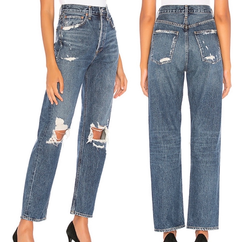 Agolde High Rise Loose Fit Jeans Distressed Denim in Psyce Size 26 - Picture 3 of 12